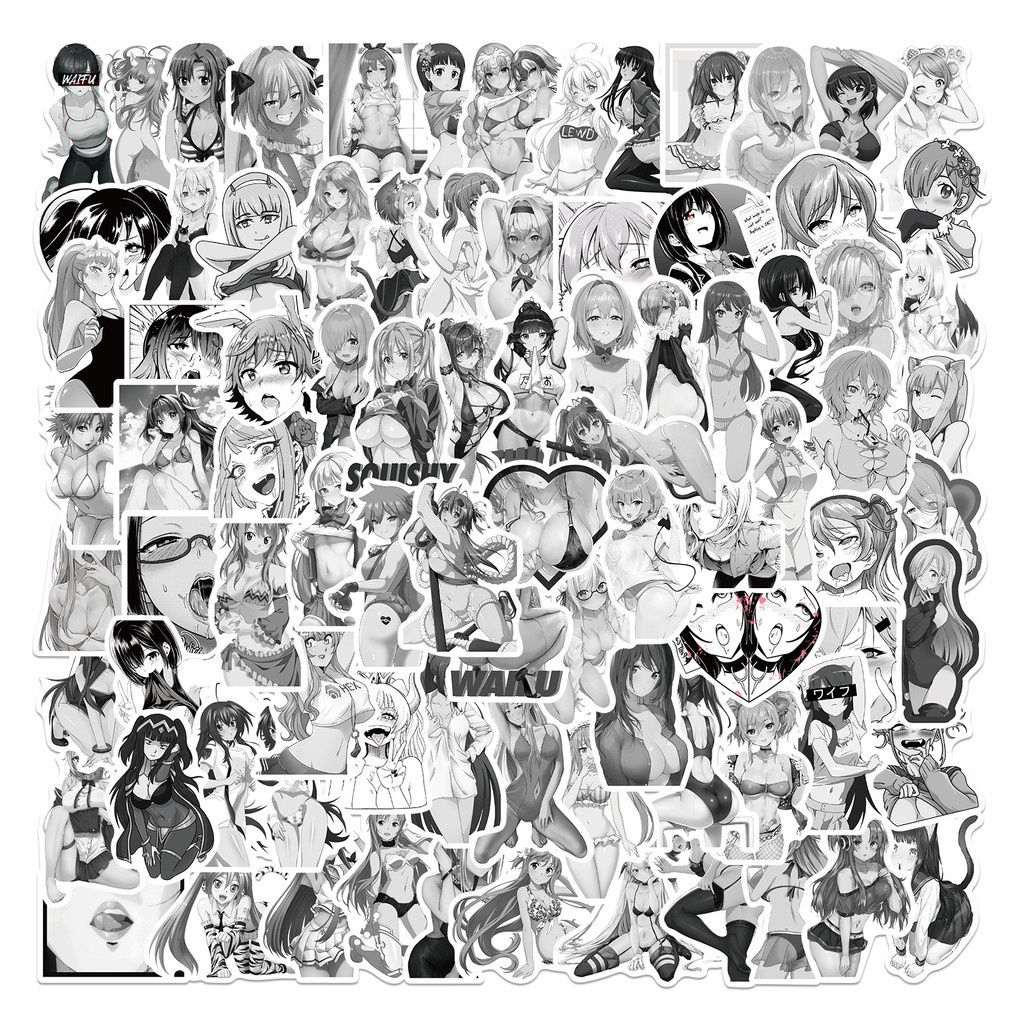 100/50/25/10pcs สีดําและสีขาว Anime Hentai เซ็กซี่กระต่ายสาว Waifu Decal สติกเกอร์กระเป๋าเดินทางแล็ปท็อปรถบรรทุกรถกันน้ําสติกเกอร์