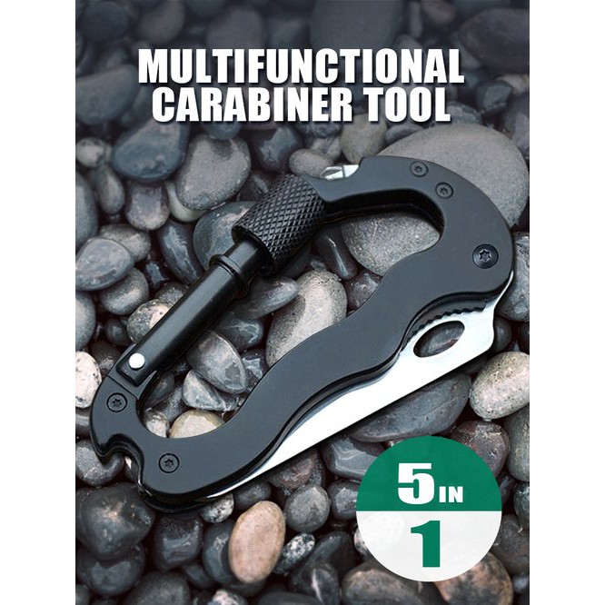 พวงกุญแจมีดพับพกพา ห่วงเกี่ยวพร้อมมีดพกอเนกประสงค์ 5 IN 1 carabiner tools