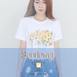 NO.181  เสื้อยืดcotton100 คอกลม ลายดอกทานตะวัน