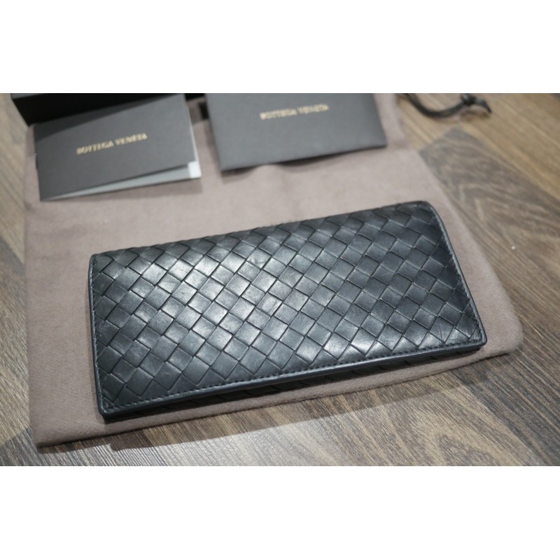 *มือสอง สภาพดี* Bottega Veneta Continental Wallet สีดำ ของแท้ 100%