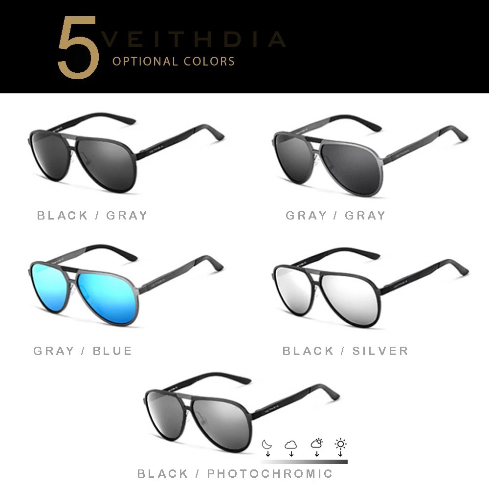 VEITHDIA บุรุษแว่นตากันแดดอลูมิเนียมแมกนีเซียมแว่นตากันแดดแว่นตาโพลาไรซ์แว่นตาสำหรับผู้ชาย / หญิง V6850