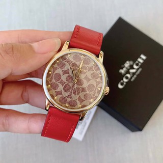 Coach 14503408 Grand Ladies Gold Tone Red Leather #Watch  หน้าปัด 34 mm สายหนังแดง สวย ✅ 3190฿ รอบนี้ราคาดีเริ่ดดด