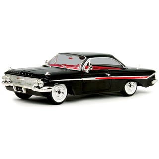 รถโมเดลตั้งโชว์ JADA90022 1961 chevy impala สีดำ ประตู+กระโปรงหน้าเปิดได้ 1/24