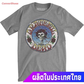 เสื้อยืดยอดนิยม Impact Mens Grateful Dead Distressed Skull And Roses Tri-Blend T-Shirt, Athletic Grey, Large Mens Wome