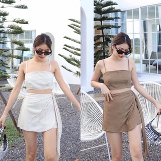 Simplestyle.byd Lady Linen Set ชุดเซทเสื้อสายเดี่ยว กระโปรงกางเกง