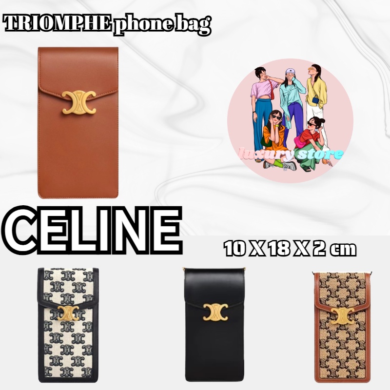 CELINE  TRIOMPHE ผ้าปักแนวตั้งกระเป๋าโทรศัพท์มือถือ/กระเป๋าสุภาพสตรี/กระเป๋าสะพาย/ยุโรปนำเข้า