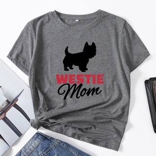 เสื้อยืดแขนสั้น ผ้าฝ้าย พิมพ์ลายกราฟฟิค Westie Mom Mama Dog แฟชั่นฤดูร้อน สําหรับผู้หญิง