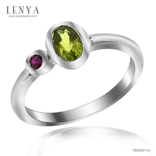 Lenya Jewelry แหวนพลอยเพอริดอท(Peridot) ประดับพลอยทับทิม(Ruby) เหมาะสวมใส่ได้ทุกวัน ตัวเรือนเงินแท้ชุบทองคำขาว