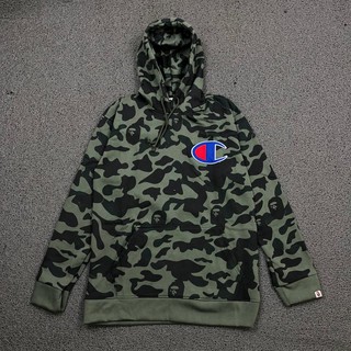 A BATHING APE เสื้อแจ็กเก็ตกันหนาว มีฮู้ด ลายพราง สีเขียว ของแท้