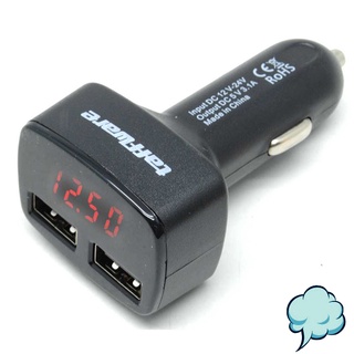 ที่ชาร์จในรถยนต์ USB คู่ หน้าจอ LED มอนิเตอร์ 2 พอร์ต ชาร์จเร็ว สมาร์ทโฟน