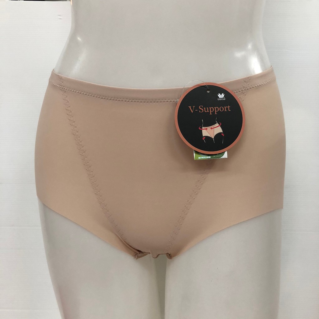 Wacoal V-Support Short Panty แบบเต็มตัว สีเบจ (BE) 1 ชิ้น เต็มตัว รุ่นเก็บกระชับหน้าท้อง กางเกงใน วา