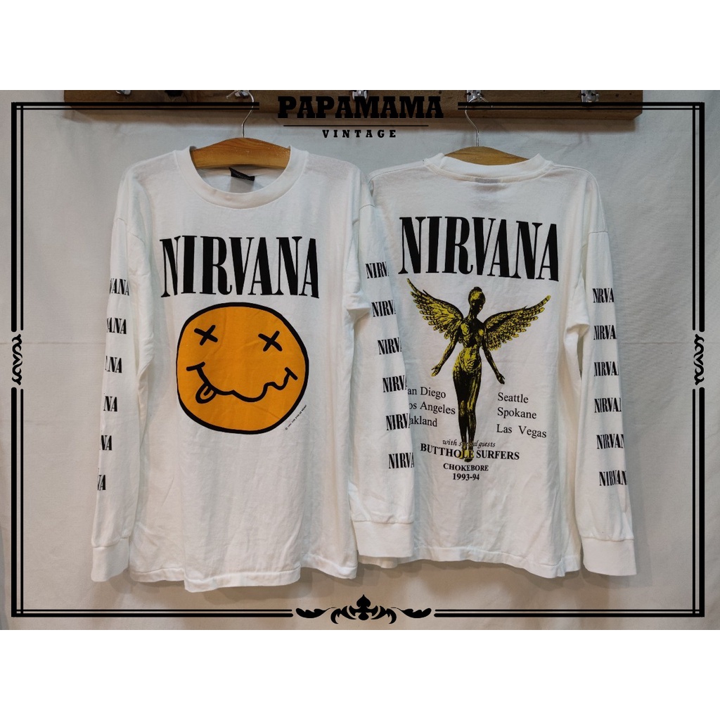 Nirvana] The End Of Music @ 1994 Tag Giant แขนยาว เสื้อวง เสื้อทัวร์ เนอร์ วาน่า Papamama Vintage | Shopee Thailand