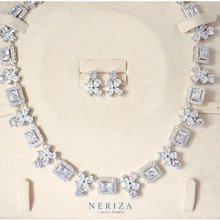 Neriza Jewelry/ชุดเครื่องประดับเจ้าสาวเพชรขาวล้วนเกรดพรีเมี่ยมประกายไฟเทียบเท่าเพชรแท้ รหัส NSW091 จัดส่งฟรีพร้อมกล่อง