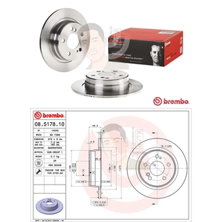 08 5178 10 จานเบรค ล้อ R (ยี่ห้อ BREMBO) รุ่น Std Benz W124 E C124 300E E320 ปี***ราคาต่อข้าง