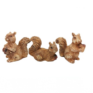 ตุ๊กตา กระรอก จิ๋ว จัดสวนถาด เรซิ่น ตกแต่งสวน เซต 3 ตัว Squirrel Figurine Animal Resin Brown Miniature Garden Decor