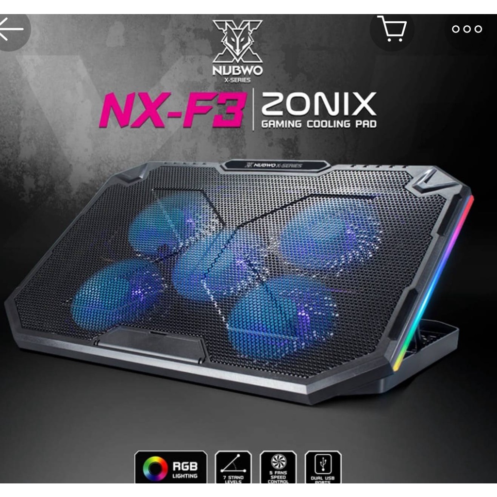 NUBWO NX-F3 ZINIX Gaming Cooler Pad ฐานรองพัดลมระบายความร้อน 5 ใบพัด พร้อมเอฟเฟกต์แสง RGB ปรับความสูงได้
