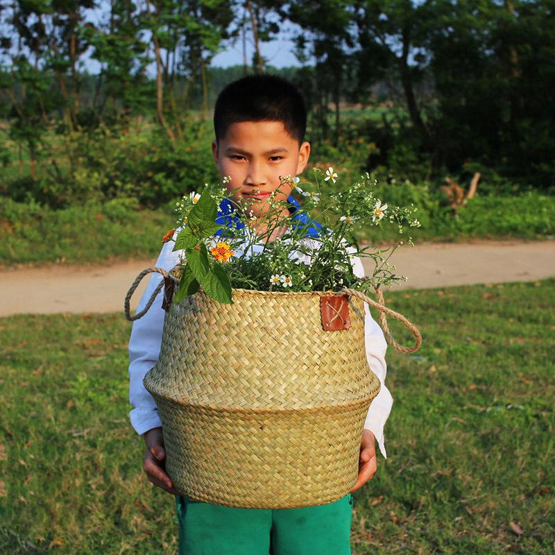หญ้าทะเลธรรมชาติตะกร้าซักผ้าตะกร้าเก็บของเล่นที่เก็บเสื้อผ้า