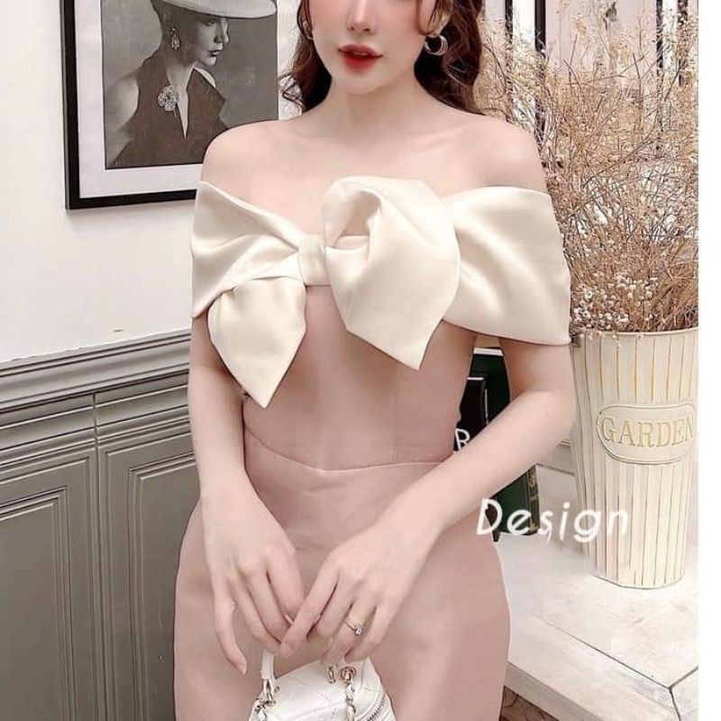 หู หู หูง เดรสปาดไหล่ เดรสปาดไหล่ผูกโบว์สีขาวและกระโปรงทรงเอเรียบหรู - รูปที่ 2