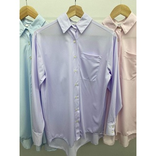 Mango Oversize cotton shirt  เสื้อเชิ๊ตทรงโอเวอร์ไซส์ ชายเสื้อหน้าสั้น-หลังยาว เนื้อผ้าตอตต้อน ผ้าเนื้อนิ่ม ผ้าไม่ยืด