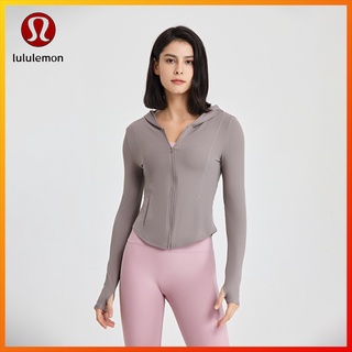 Lululemon  ใหม่ เสื้อแจ็กเก็ต เสื้อกีฬา โยคะ มีฮู้ด แต่งซิป แบบนิ่ม สีนู้ด พอดีตัว เหมาะกับการเล่นฟิตเนส f2022