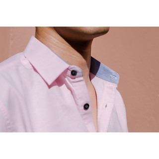 Maple Club Shirt เสื้อเชิ้ตแขนสั้น ทรงเข้ารูป Oxford Shirt Slim Fit สีชมพู