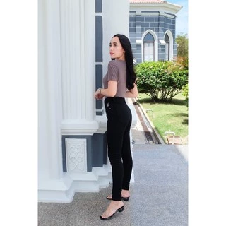 Cc jeans 156 S-5XL กางเกงยีนส์ผู้หญิง เอวสูง ทรงเดฟ ปักนก สีดำ กางเกงผู้หญิง