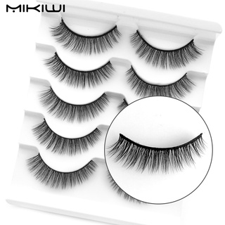 Mikiwi 5 คู่ 3D Faux Mink ขนตาปลอม Handmade Wispy Fluffy ขนตายาวธรรมชาติ Natural Eye Lash