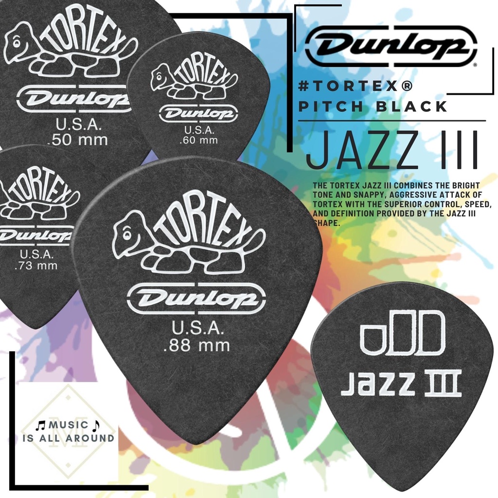 ปิ๊คกีตาร์ Jim Dunlop รุ่น 482R TORTEX® PITCH BLACK JAZZ