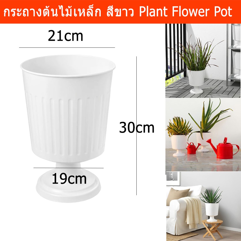 กระถางต้นไม้ กระถางดอกไม้ สีขาว สูง30ซม. (1ชิ้น) Plant Pot Flower Pot White Color Galvanized steel H