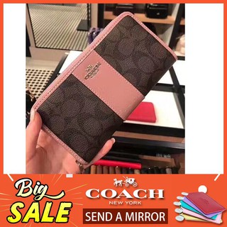 COACH กระเป๋า ACCORDION ZIP WALLET IN SIGNATURE COATED CANVAS WITH LEATHER STRIPE F54630