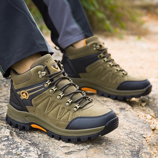 (แท้/พร้อมส่ง)Mens Outdoor Waterproof Suede High Tops Hiking Shoes Brown Size 38-47