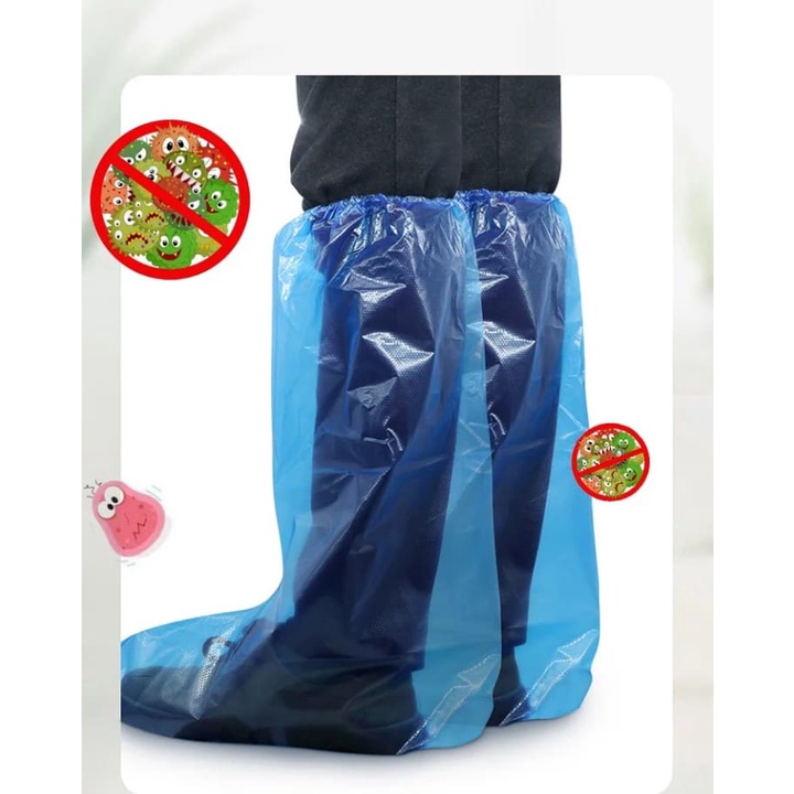 ++พร้อมส่ง++100 คู่ ถุงคลุมขา ถุงคลุมเท้า กันฝน เนื้อพลาสติกอย่างดี ใช้สวมกับชุด PPE เกรดทางการแพทย์ Leg cover