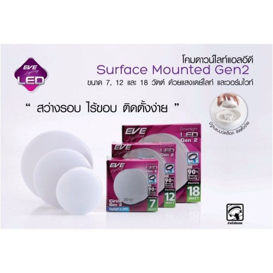 โคมไฟ เพดาน/ดาวไลท์ Led Surface Monted Gen2 กลม EVE (ใช้รุ่น Fix แทนค่ะ)