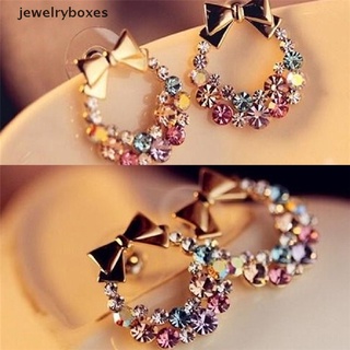 [jewelryboxes] ต่างหูสตั๊ด ประดับคริสตัล พลอยเทียม เครื่องประดับแฟชั่นสตรี 1 คู่