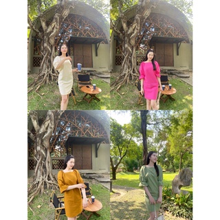 ชุดเดรสสั้น แขนพอง แขนยาว ผ้าฝ้ายอย่างดี ใส่ไปคาเฟ่ชิคๆ