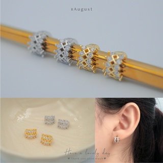 8August ต่างหูเงินแท้ Hoop Earrings S925 7mm ต่างหูห่วง ประดับเพชร ต่างหูแฟชั่น (A37)