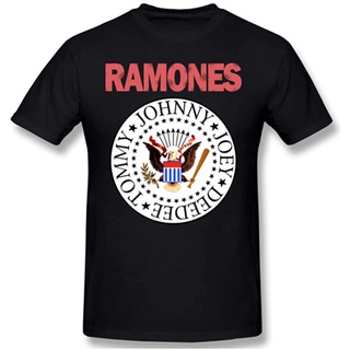 เสื้อยืดสีขาวเสื้อยืดลําลอง ผ้าฝ้ายแท้ แขนสั้น พิมพ์ลายโลโก้ The Ramones สีแดง สไตล์เรโทร แฟชั่นฤดูร้อนS-4XL