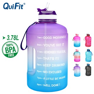 Quifit ขวดน้ําแกลลอน 3.78 ลิตร พร้อมหลอดดูด ปลอด BPA และสายเวลา ได้รับแรงบันดาลใจให้ดื่มได้ทุกวัน