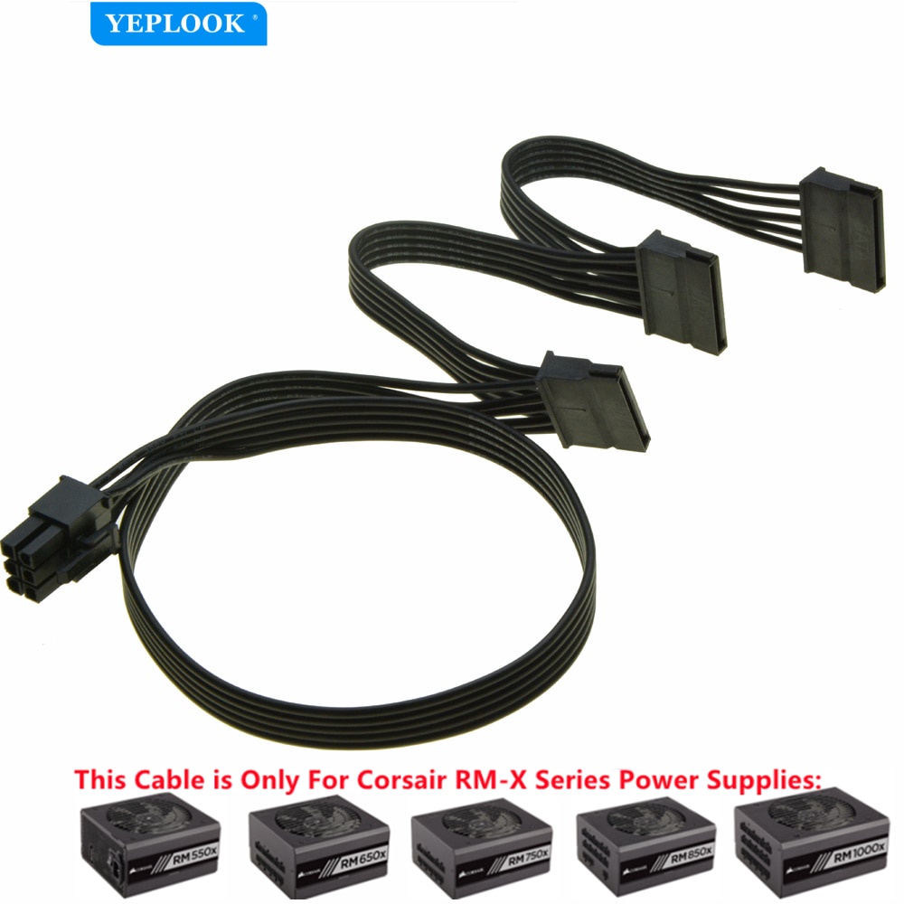 PCIe 6Pin ถึง 3 SATA ตรง SSD สายไฟสําหรับ Corsair RMx Series Modular PSU RM550x RM650x RM750x RM850x