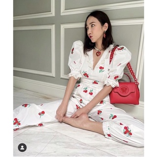 Cherry Jumpsuit จั๊มสูท สีขาว ลายเชอร์รี่ งานป้าย YPY ราคาส่ง