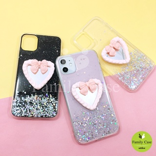 I11/13เคสมือถือ TPU เคลือบเจลกากเพชรกริตเตอร์ไล่สีติดกระจกหัวใจ