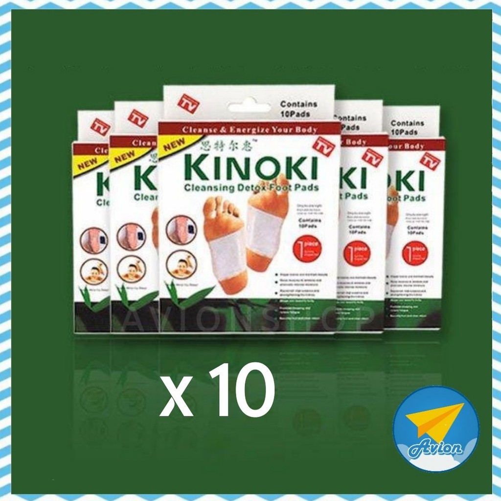 Avionshop - (10 กล่อง) แผ่นแปะเท้าดูดสารพิษ KINOKI คิโนกิ ของแท้ Foot Detox แผ่นแปะเท้าดีท็อกเพื่อสุขภาพ