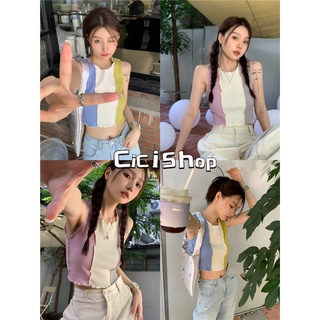 Cicishop(J257)Knit CropTop เสื้อครอปแขนกุดไหมพรม แพทเทิร์นเก๋มากทรงสุดฮิตสไตล์สายเกา