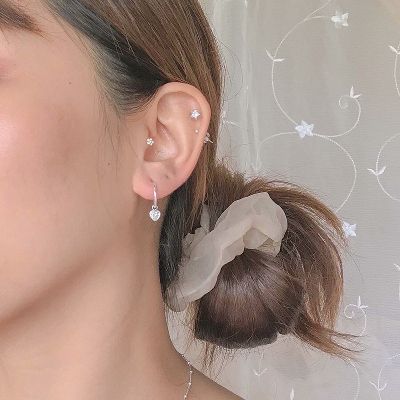 SissyJewelry // ต่างหูเงินแท้ ต่างหูห่วง heart hoop พลอยหัวใจ