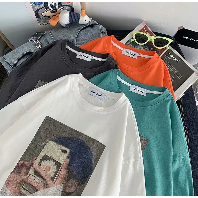 เสื้อยืดแขนสั้นพิมพ์ลายสำหรับผู้ชายหลวมสไตล์ญี่ปุ่นอเนกประสงค์