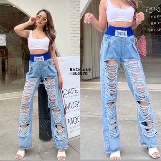 ❄️👖สียีนพร้อมส่ง👖❄️กางเกงยีนส์เอวสูงแต่งเอวเกร์ แต่งขาดเซอร์ทรงฮิต กางเกงยีนส์