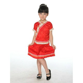 พร้อมส่ง ชุดจีนเด็กหญิง ชุดกระโปรงพลีท เสื้อ+กระโปรง 2 ชิ้น