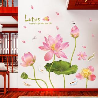 【Zooyoo】สติ๊กเกอร์ติดผนัง Lotus pond fresh wall stickers room decoration sticker