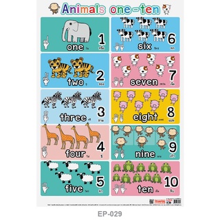 โปสเตอร์ นับเลข 1-10 Animal #EP-029 โปสเตอร์สื่อการเรียนการสอน สื่อการเรียนรู้ โปสเตอร์ PP