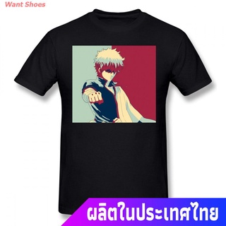 เสื้อยืดคอกลมWant Shoes เสื้อยืดลำลอง เสื้อยืดผ้าฝ้ายแท้สีดําสไตล์ฮาราจูกุ Gintama_ Gintama_
 Mens Womens T-shirtsS-3